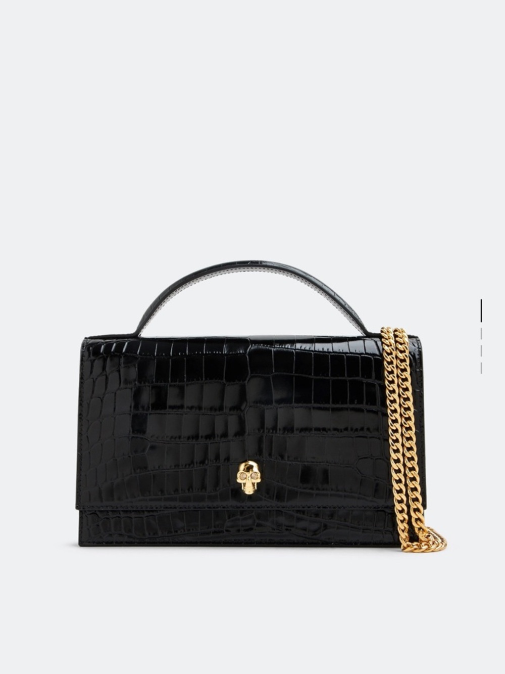 NWT Alexander McQueen Black Croc-Embossed Mini Bag with Gold Chain